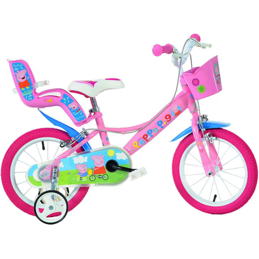 Bicicletă fete 14” Peppa Pig, roți ajutătoare, 3–5 ani