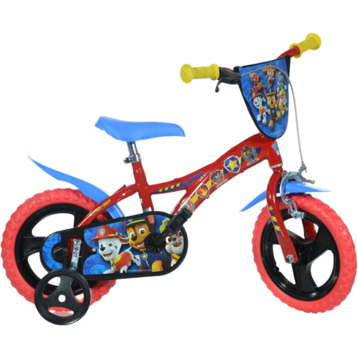 Bicicletă băieți 12” Paw Patrol, roți ajutătoare, 2–4 ani